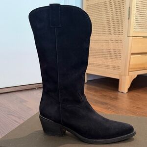 Partlow x Adam Lippes Limited Edition Women’s Black Suede Mid-Calf Cowboy Boots